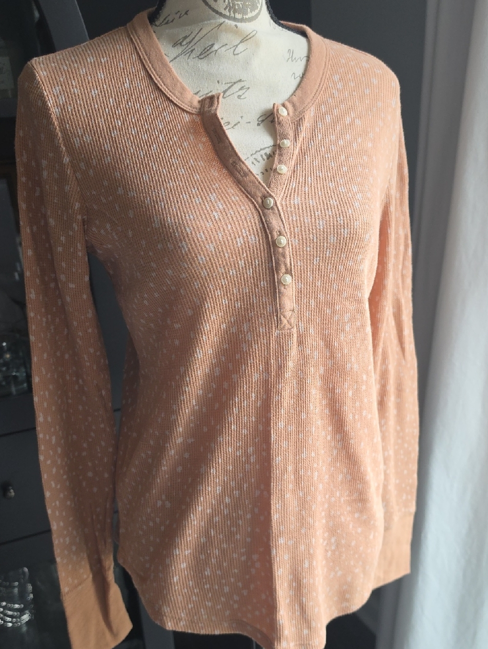 aerie Peach Speckled Long-Sleeve Henley